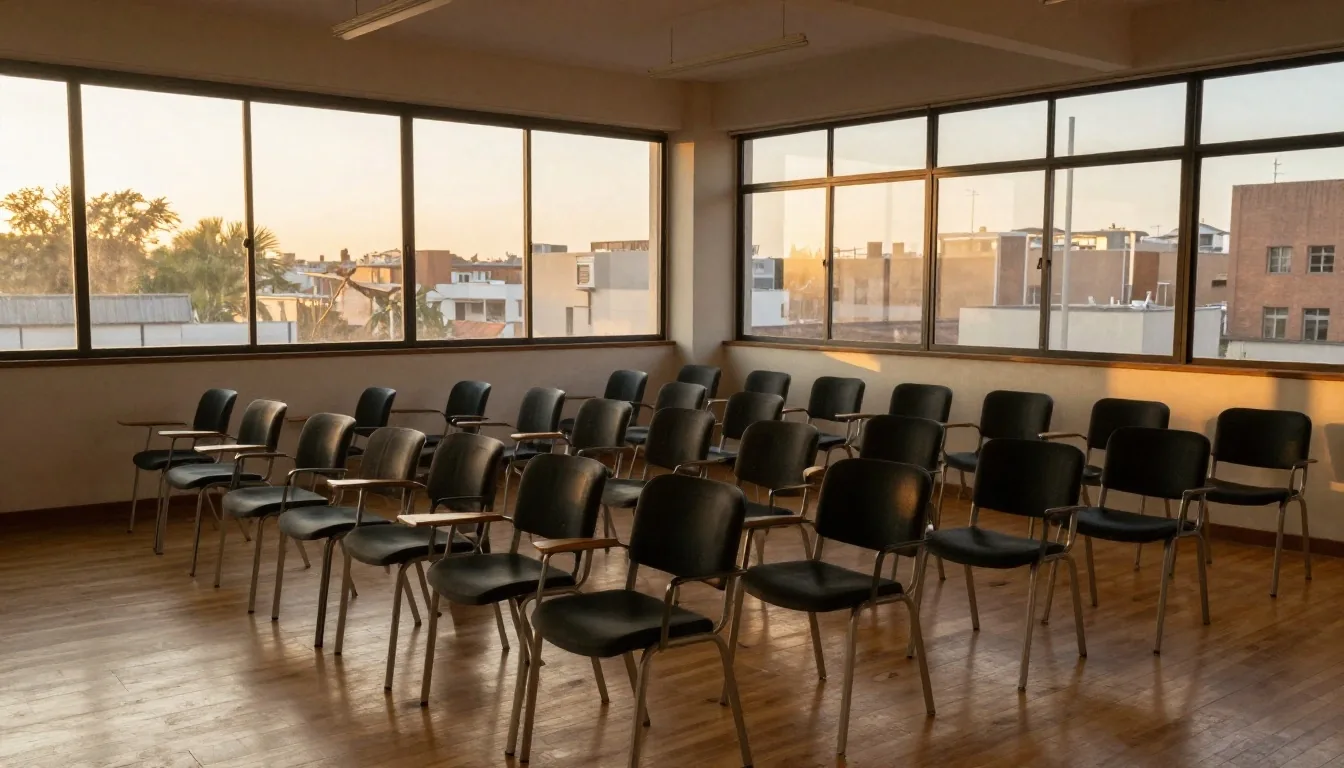 Panorama de aula tranquila al atardecer